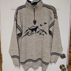 Vtg Dale Of Norway Sport Men’s Pure Wool 1/4 Zip Sweater Dog Hunt Medium, READ